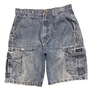Wrangler Mens Blue Denim Cargo Shorts Size 32 JT2-15B‎ Medium Wash Casual Work